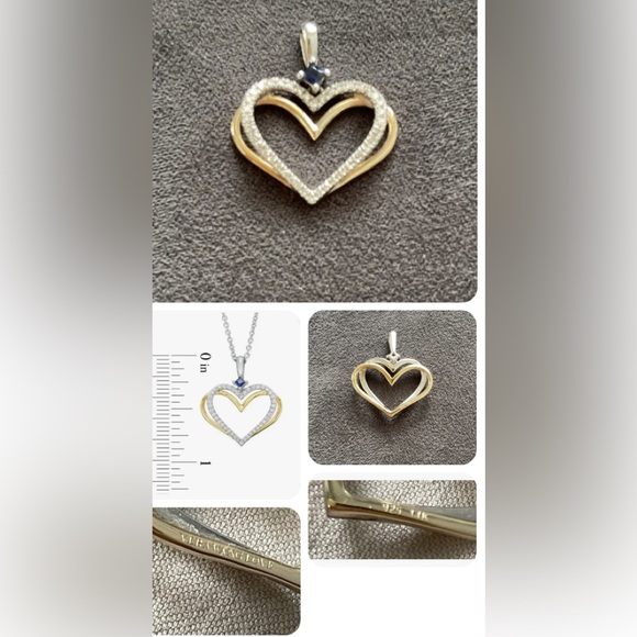 Vera Wang Love: Diamond & Sapphire Pendant : Sterling & 14K Gold - Pre Owned - Picture 2 of 6